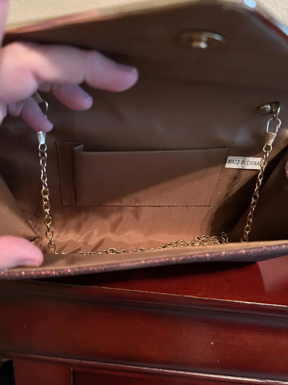 Unbranded Chain Shoulder/Clutch - Brown Bronze Sparkle - 9